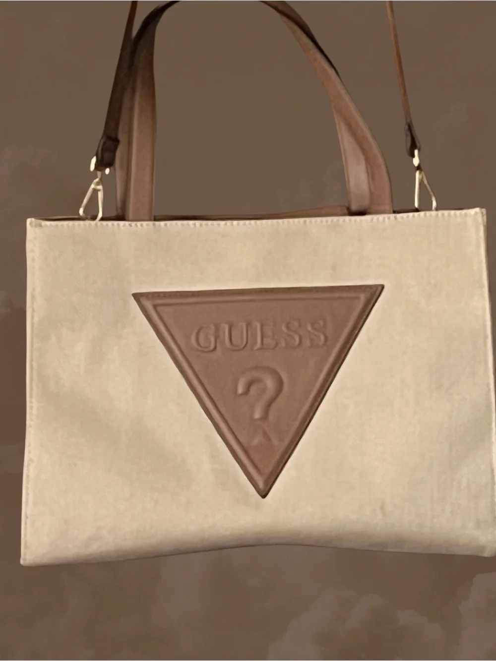 Guess Triangle Logo Tote Satchel Leather Handle Handbag